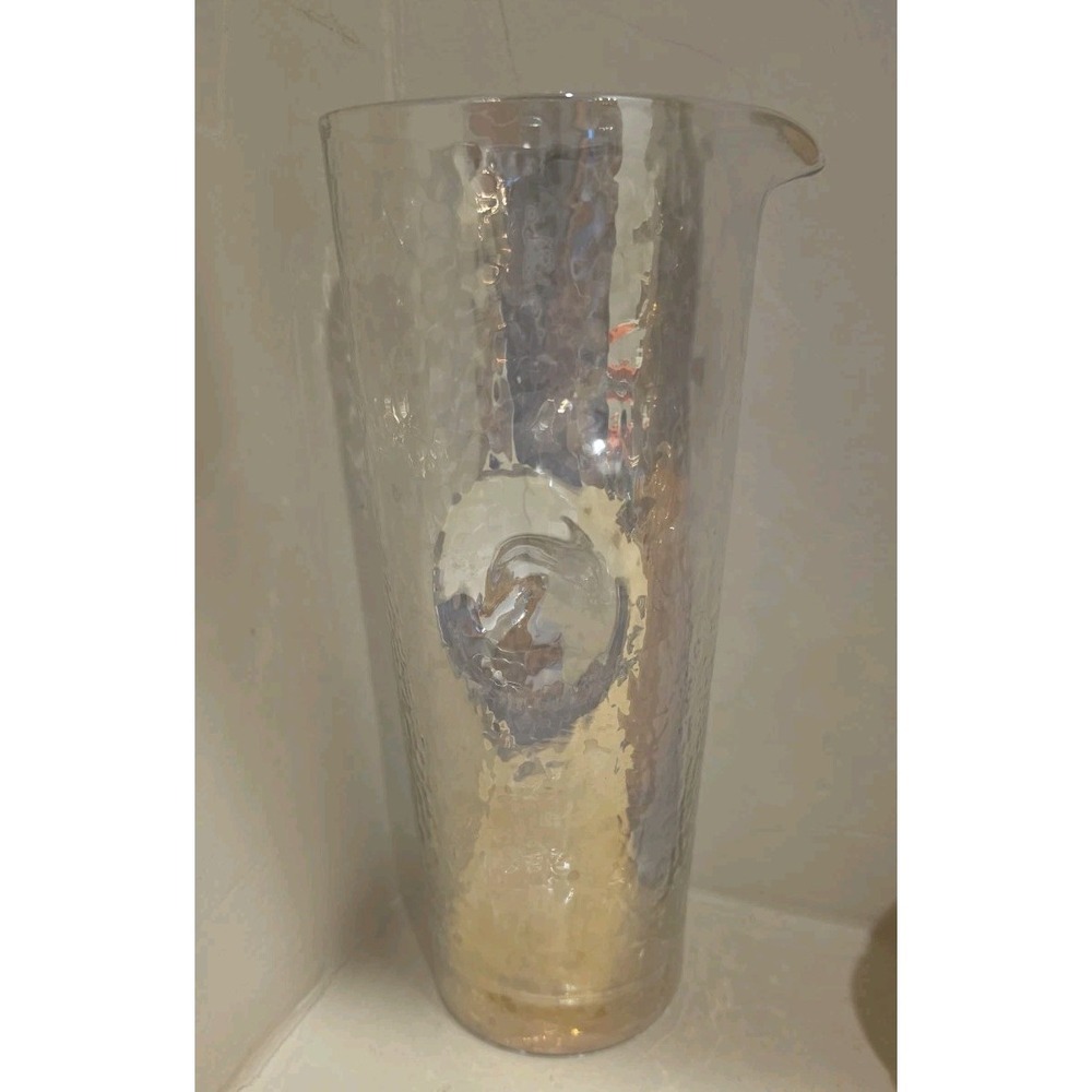 Anthropologie Triton Iridescent Glass Pitcher Carafe Hammered Thumb Indent‎ 33oz
